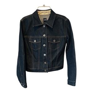 VTG Y2K Gap Women'sJean Jacket Sz XS Blue 2001 Dark Wash Denim Pockets Spring